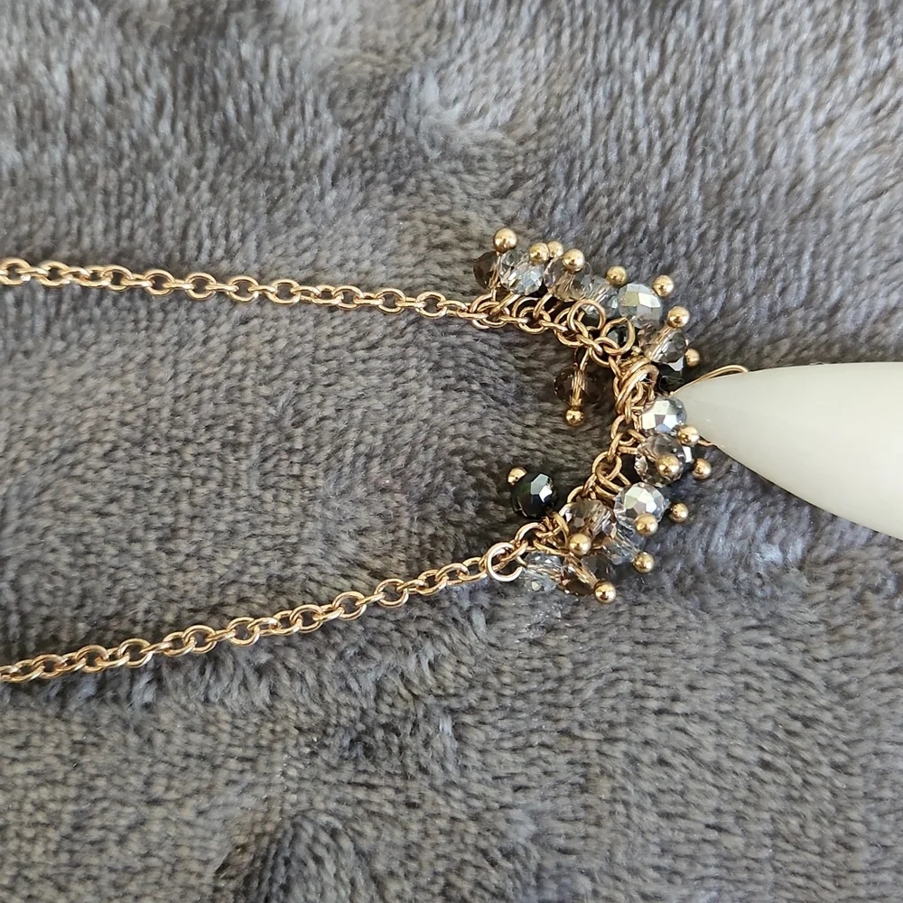 Necklace with Black, Rose and Clear Crystals with Cream Teardrop + Extension - Picture 6 of 6